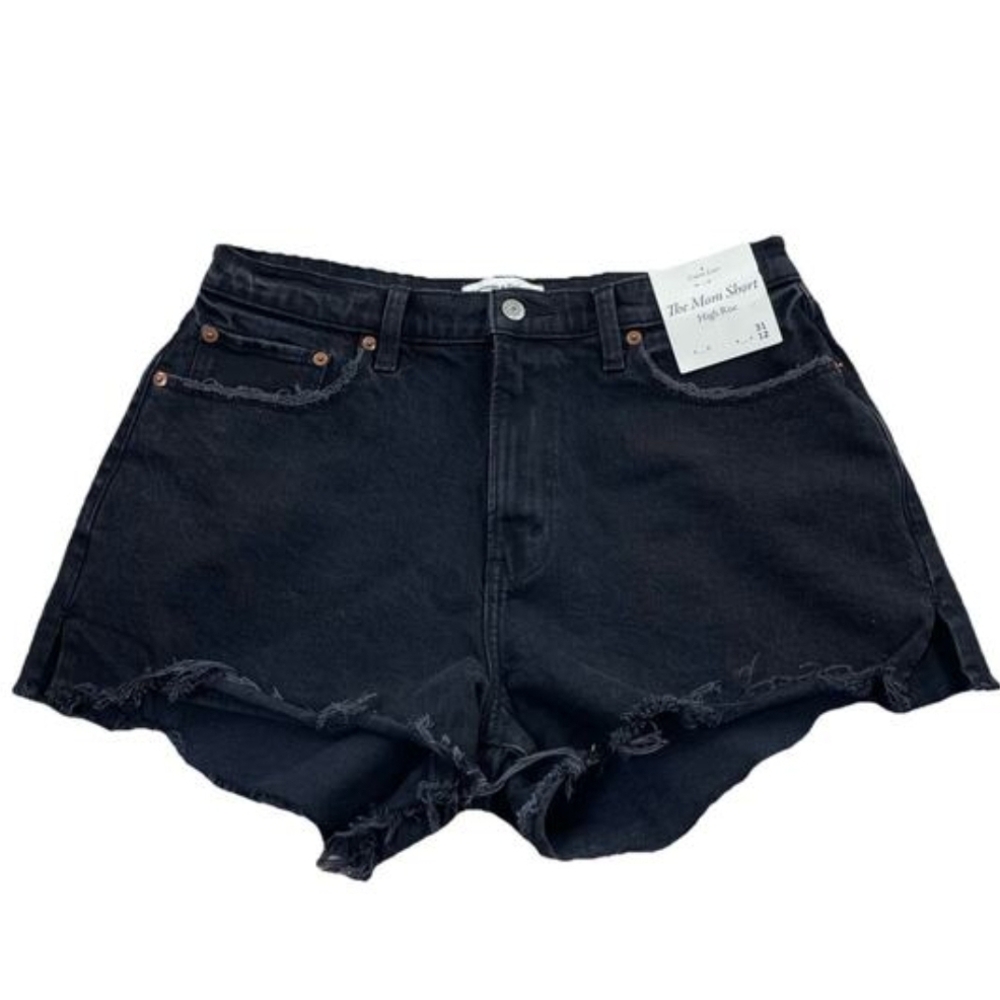 Abercrombie & Fitch Curve Love The Mom High-Rise Black Denim Shorts 31/12